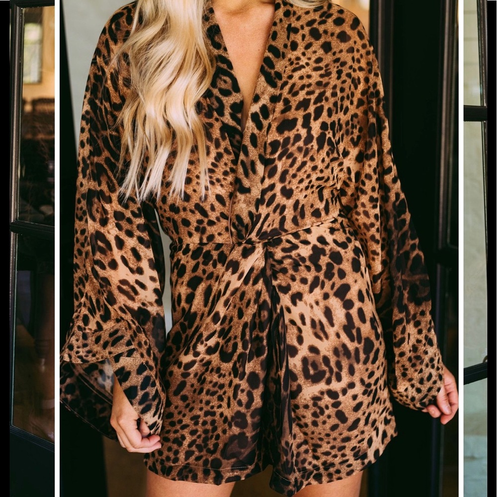 Vici Leopard Kimono dress w/ open back